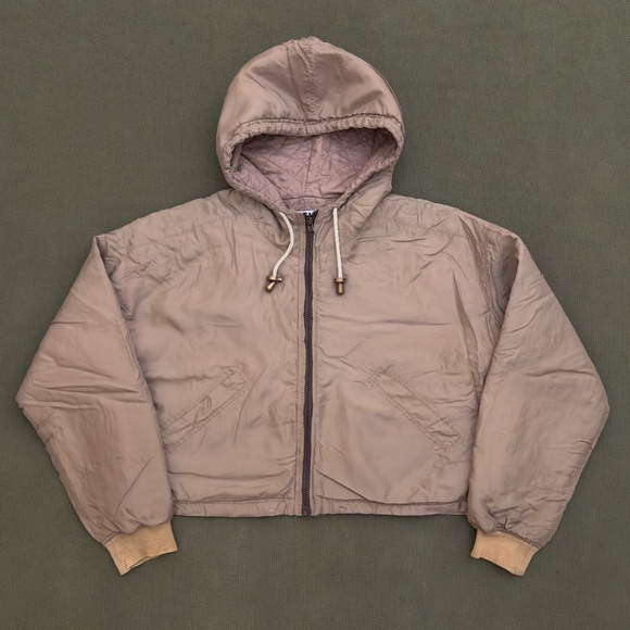 Vintage 90s Silk Bomber Jacket Cropped with Hood - Picture 1 of 15